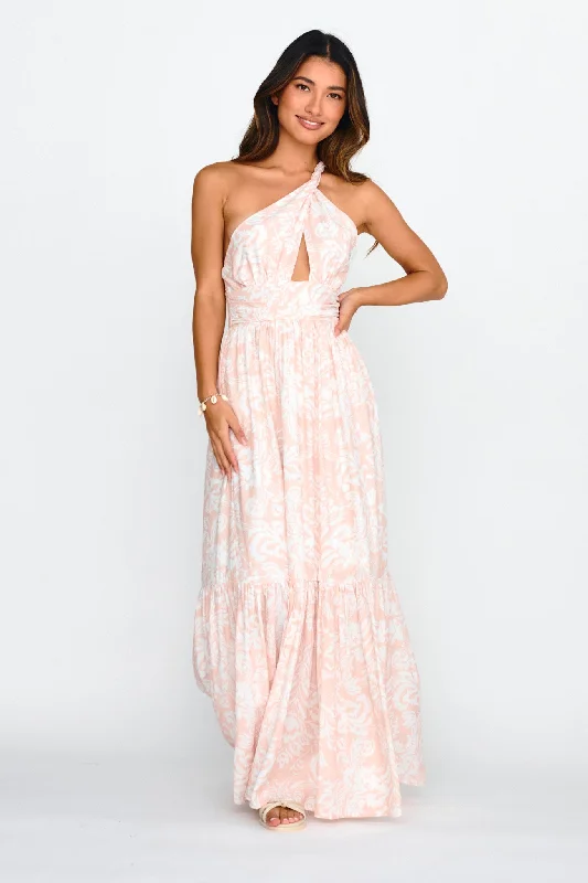 Kamali One-Shoulder Keyhole Maxi Dress Beige Elegant Women's Formal 