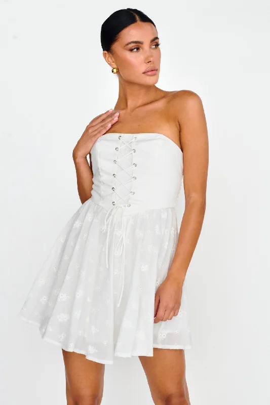 Mon Petit Lace-Up Bodice Mini Dress White Cashmere