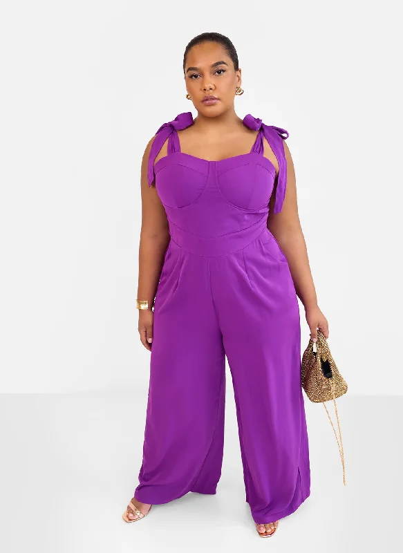 Selma Tie Strap Corset Wide Leg Jumpsuit - Purple Dynamic Women's High - energy