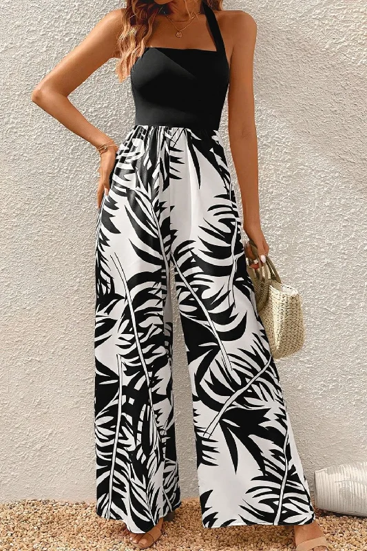Printed Halter Wide Leg Jumpsuit Bohemian Women's Free