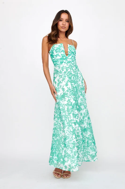Huda U-Wire Bust Low Back Maxi Dress Green Trendy Women's Oversized