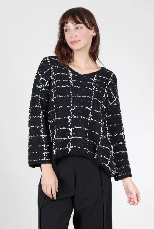 Boucle Windowpane Pullover, Black Stylish Women's Neon