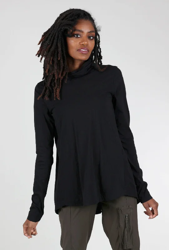 Jersey A-Line Swing Tneck, Black Casual Women's Loose - fitting