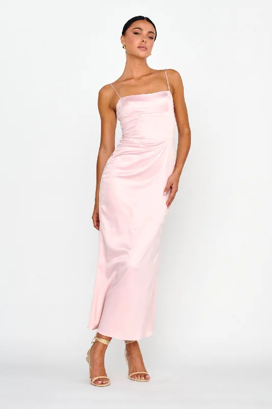 Teneal Lace-Up Back Midi Dress Blush Compression