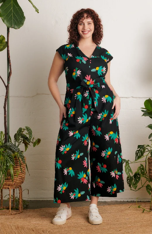 Nora Black Summer Fruits Jumpsuit Trendy Women's Oversized