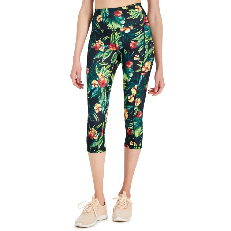 ID Ideology Women's Tropical Side Pocket Cropped Leggings Black Size Medium European