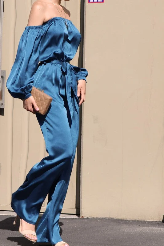 VALA OFF SHOULDER SATIN JUMPSUIT Tough Women's Military - inspired