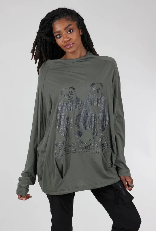 Roll-Neck Panda Top, Camp Shiny Cool Women's Distressed