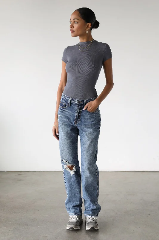 DOGMA High Rise Straight Leg Denim Jeans Dark Wash Compression