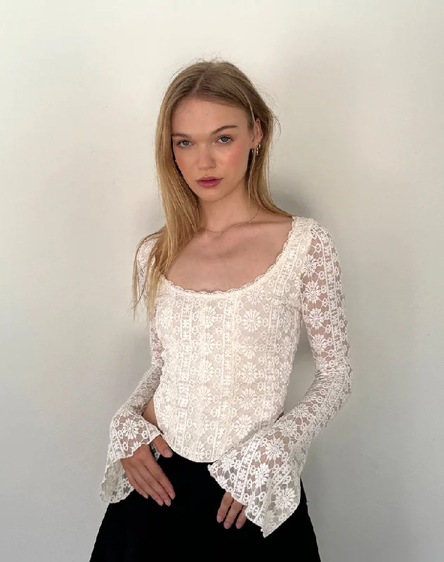 Belle Long Sleeve Top in Regal Lace Ivory Dapper Women's 1920S