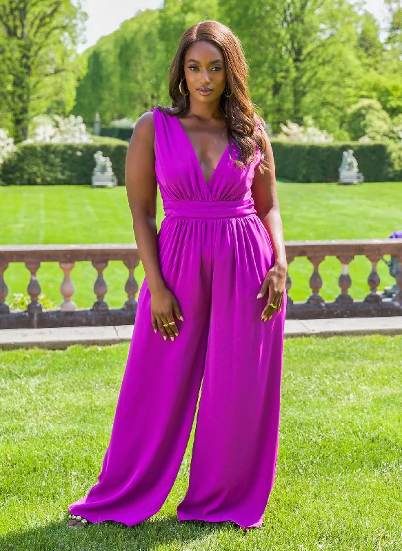 Lucinda V Neck Wide Leg Jumpsuit Polished Women's Silk