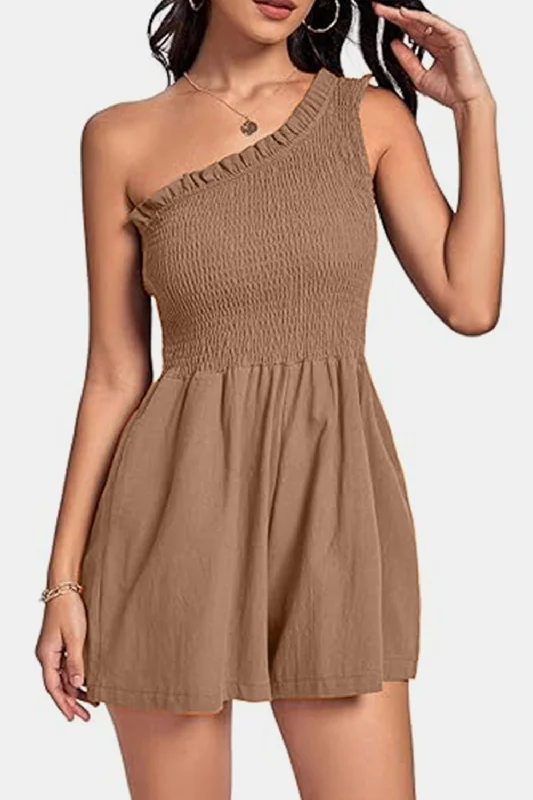 Smocked Single Shoulder Romper Earthy Women's 