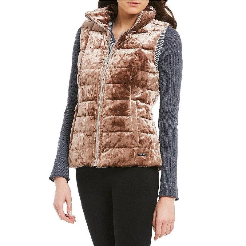 Calvin Klein Performance Women's Crushed Velvet Mock Neck Down Vest Bare Size Medium Cozy Women's Winter Calvin Klein Performance Women's Crushed Velvet Mock Neck Down Vest Bare Size Medium Cozy Women's Winter