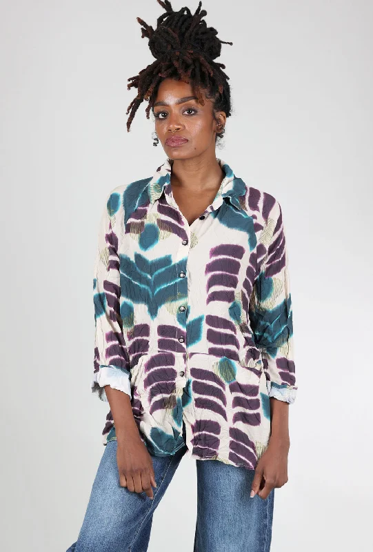 Sarah Top, Teal Batik Earthy Women's 