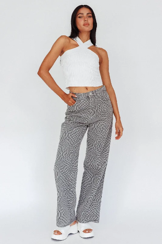 Renegade Printed Denim Pants Charcoal Modern Women's 
