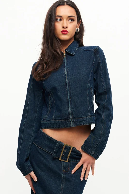 LIONESS Uma Denim Jacket Denim Blue Confident Women's High - fashion