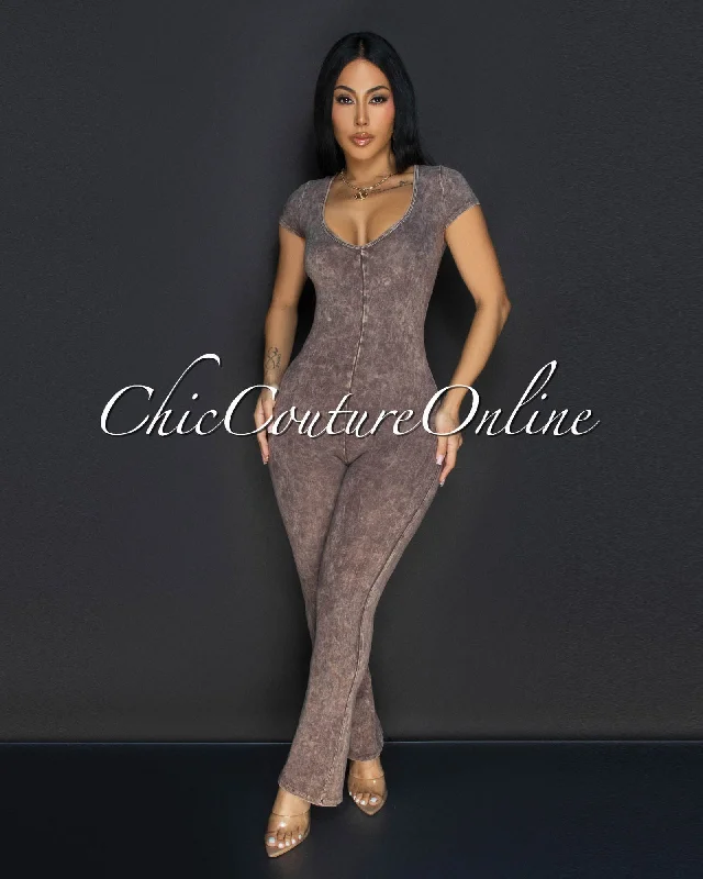 Polina Mocha Acid Wash Jumpsuit Hip Women's Urban