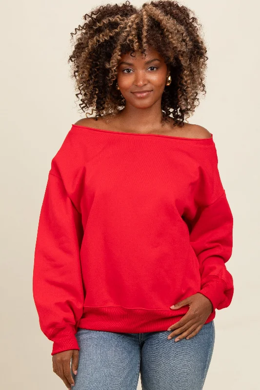 Red One Shoulder Sweatshirt Contemporary 