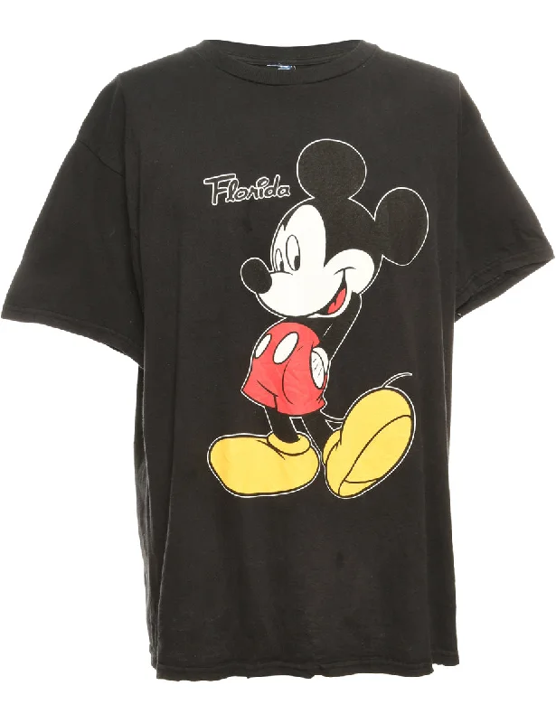 Mickey Mouse Black Cartoon T-shirt - M Athletic Women's 