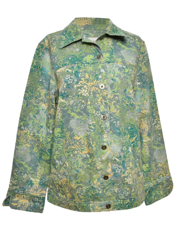 Printed Green Jacket - M Traditional Women's Wool