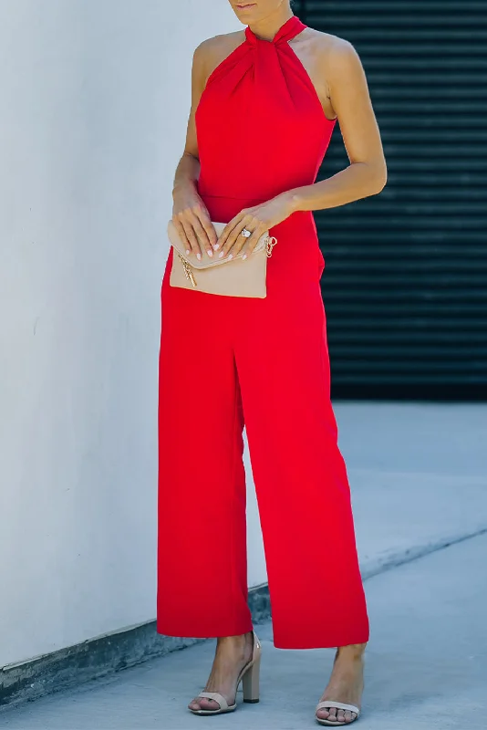 Twisted Grecian Neck Wide Leg Jumpsuit Traditional Women's 