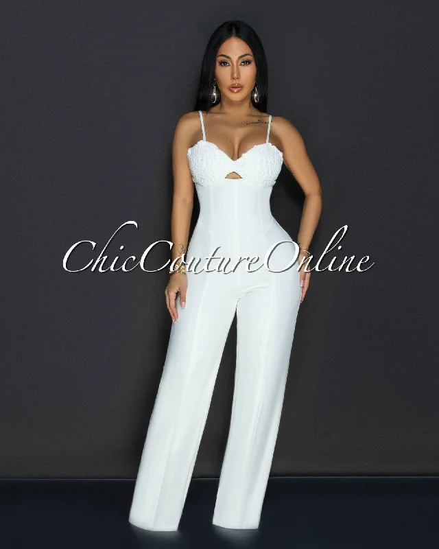 Roshane Off-White Straight Legs Jumpsuit Confident Women's Power