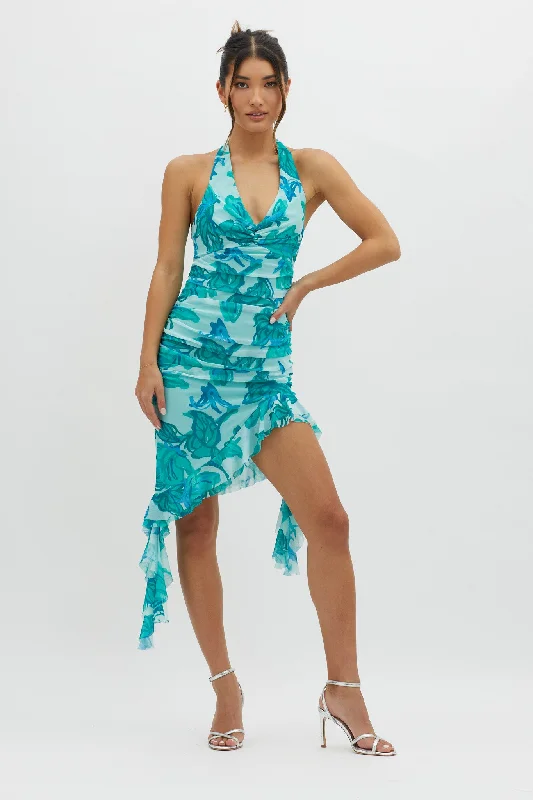 Get It Started Halterneck Ruffle Mini Dress Green Dapper Women's 1920S