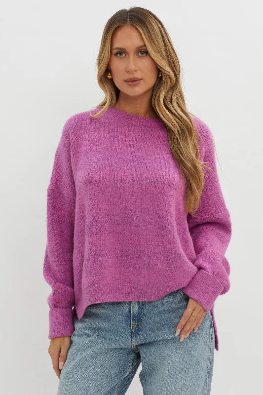 Kayce Dropped Shoulder Knit Sweater Fuchsia Cashmere