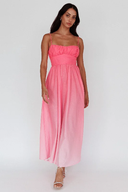 Clarabelle Gathered Bust Maxi Dress Gradient Pink Practical Women's Multi - 