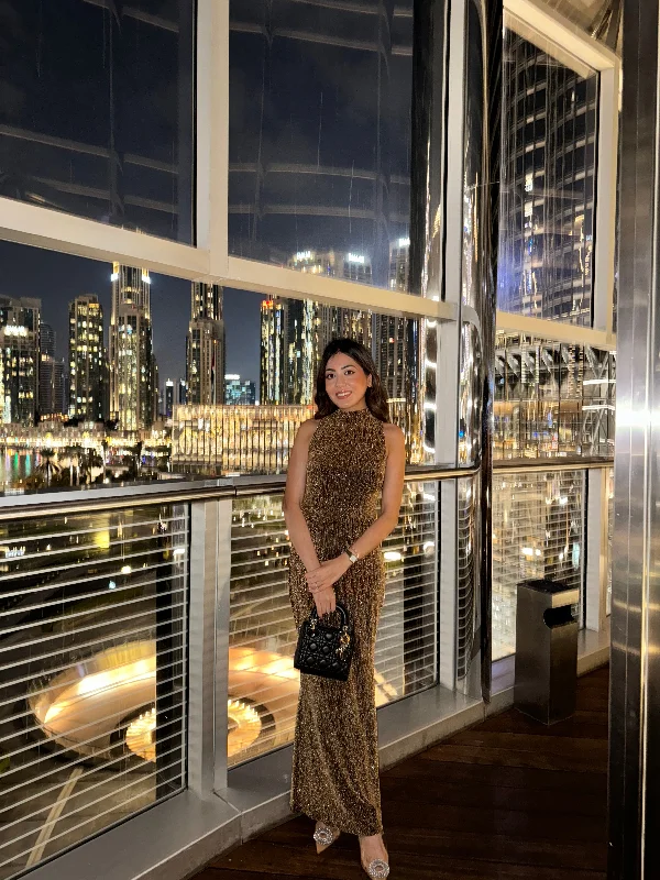 Miro Sequined Party Maxi Dress in Gold Athletic Women's 
