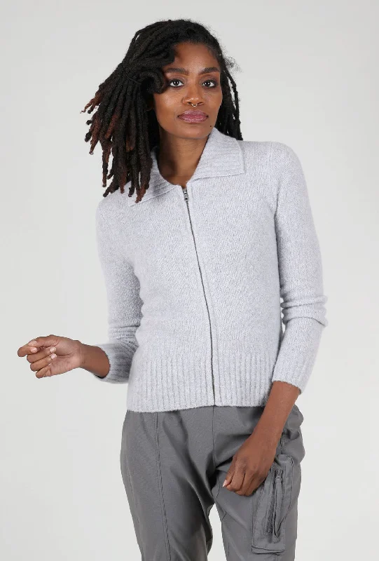 Cashmere Boucle Full-Zip Polo, Argento Gray Youthful Women's Pop