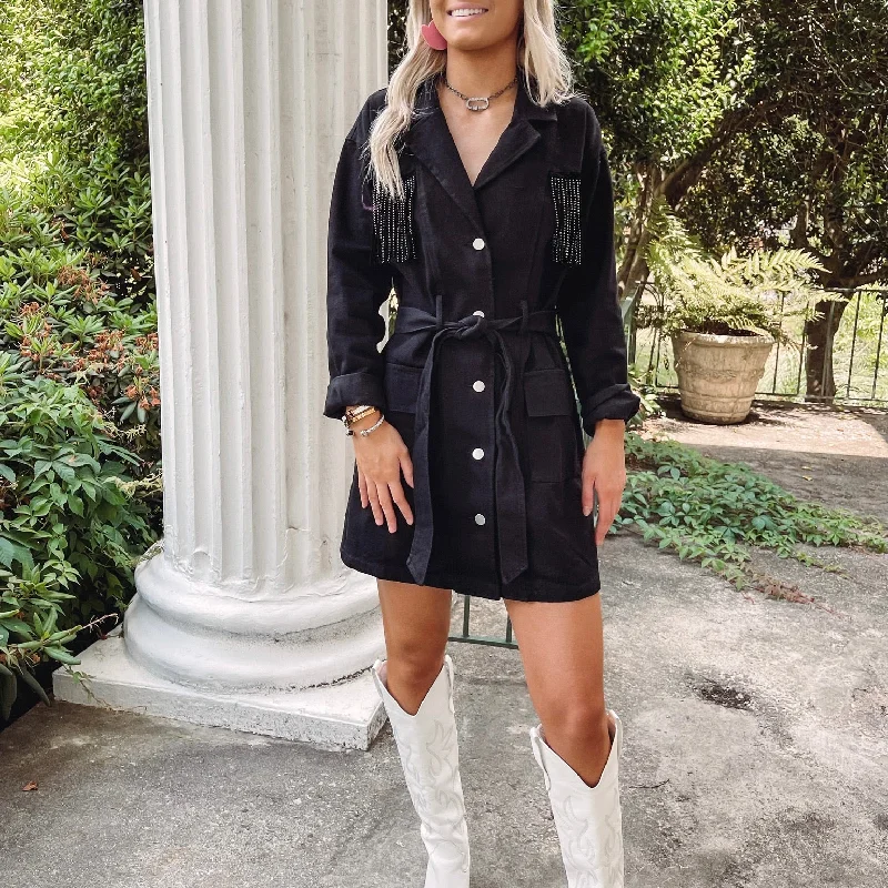 Black Fringe Dress Compression