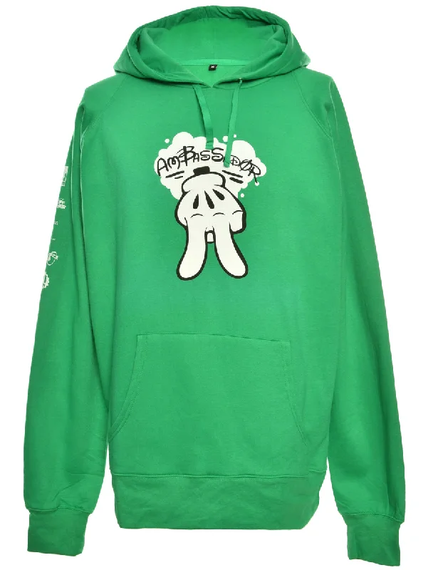 Green Printed Hoodie - L Minimalist Women's Casual