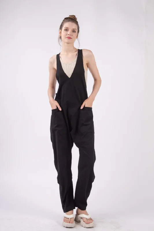 VERY J  Plunge Sleeveless Jumpsuit with Pockets Geometric