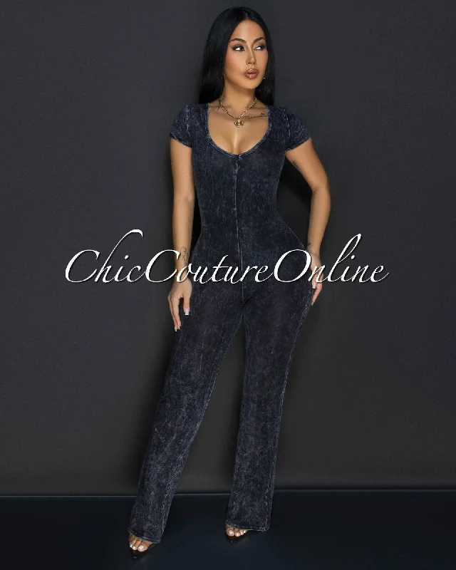 Polina Black Acid Wash Jumpsuit Elegant Women's 