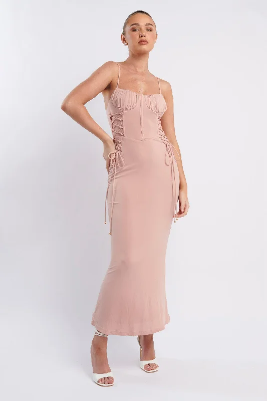 Graziella Laced Corset Midi Dress Nude Practical Women's Quick - dry