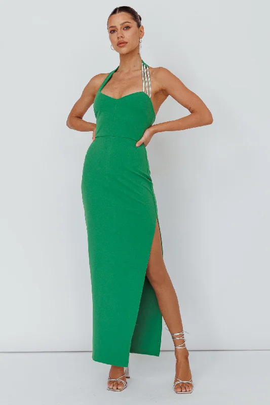 Leading Role Diamante Strap Halter Dress Green Streetwear Style for 