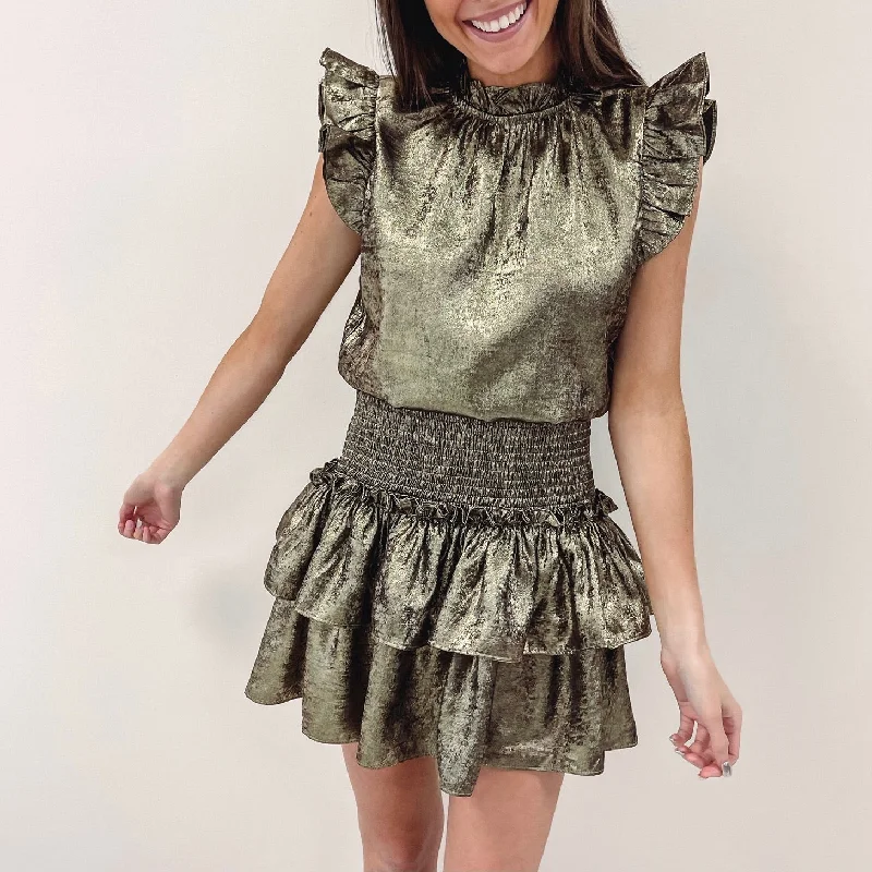 Cece Smocked Dress - Gold Australian Beach