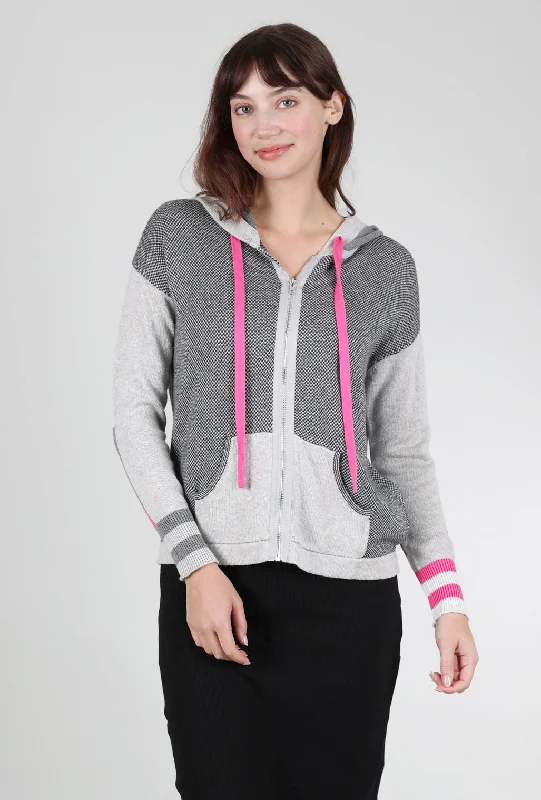 Birdseye Sweater Hoodie, Gray/Pink Classic Women's Pin - striped