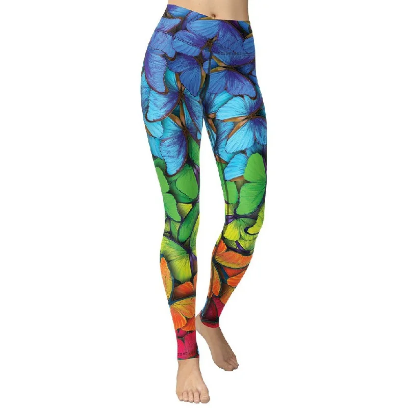 Colorful Butterflies Yoga Leggings Cozy Women's Sherpa - lined