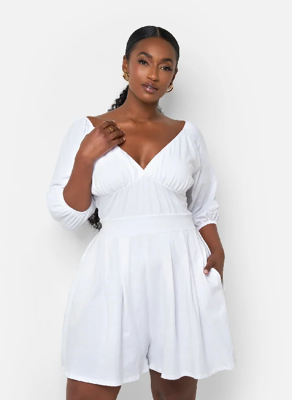 Great Time Wide Leg Romper W. Pockets - White garde