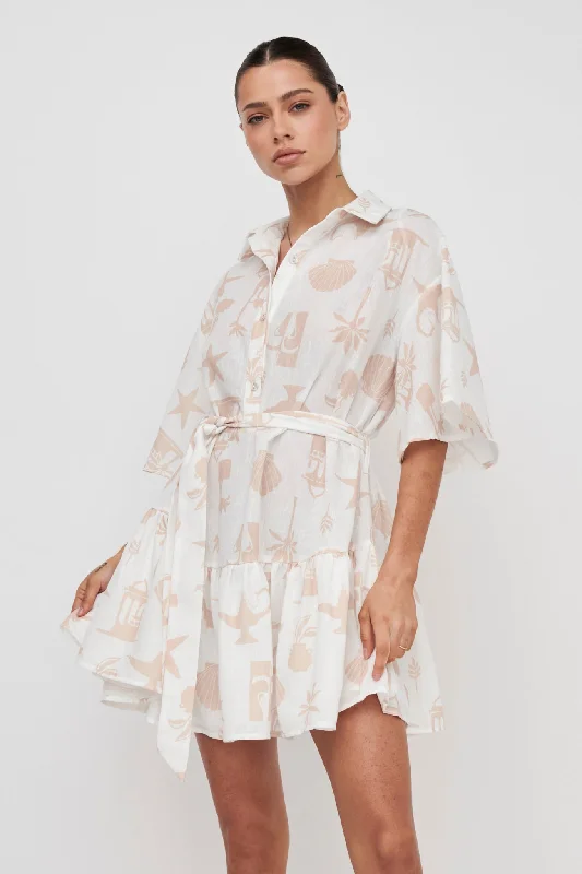 Day Trip Waist Tie Collared Dress Beige performance