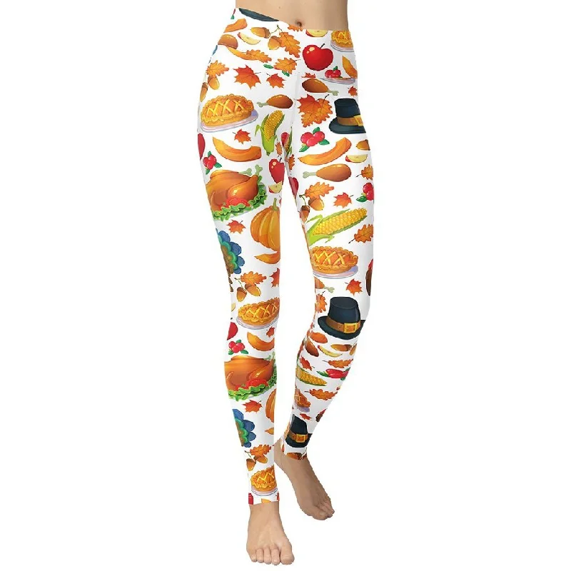 Thanksgiving Pattern Yoga Leggings Adventure