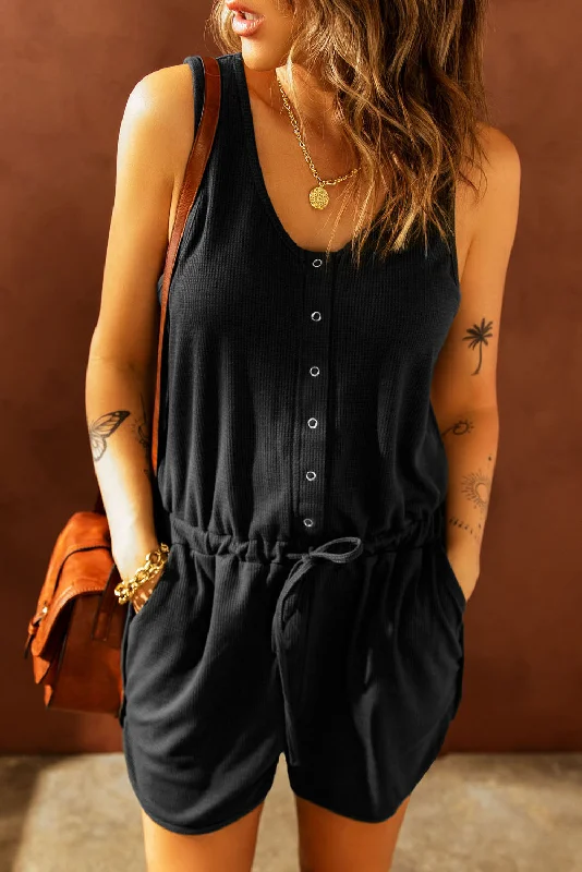 Snap Front Drawstring Waist Romper Refined Women's Classic 