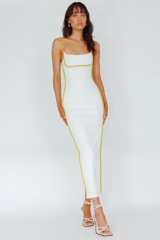 Sunny Coast Piping Trim Maxi Dress White/Yellow Modern Women's Tech
