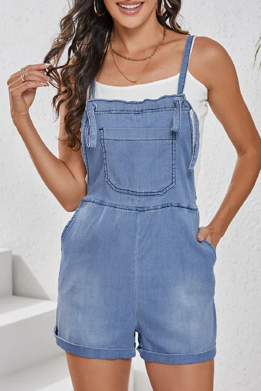 Pocketed Spaghetti Strap Denim Romper Practical Women's Quick - dry