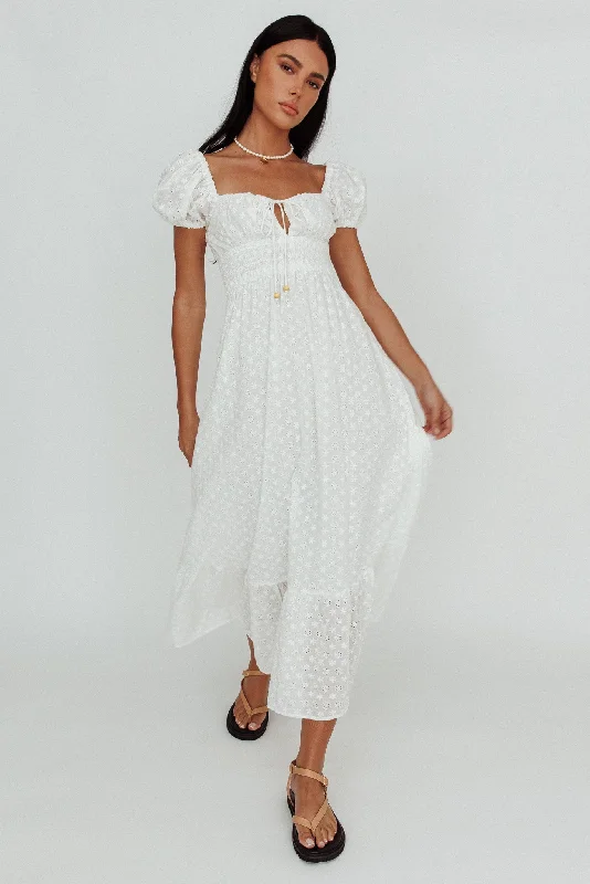 Sia Puff Sleeve Eyelet Maxi Dress White Sleek Women's 