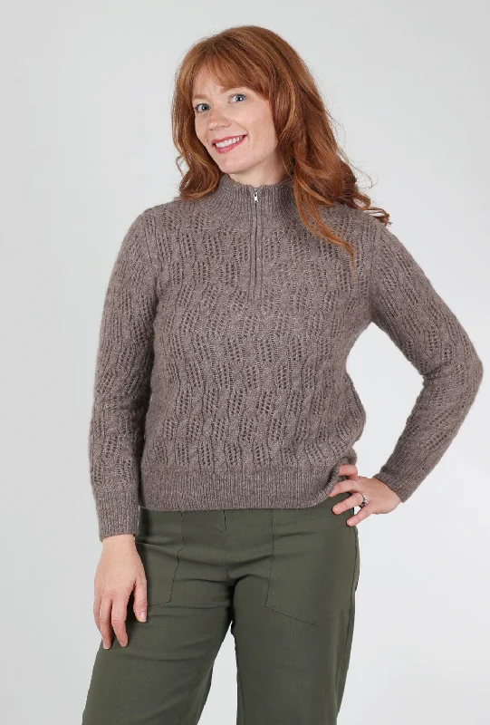 Pointelle Half-Zip Sweater, Hazelnut Relaxed Women's 