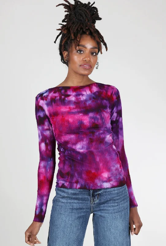 L/S Rib Pinch Top, Grape Sleek Women's Metallic