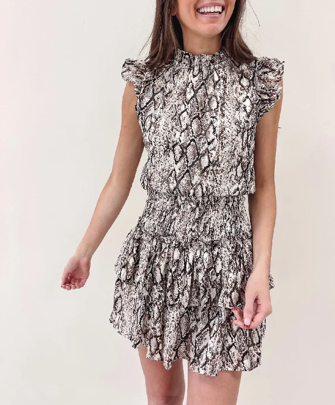 Snakeprint Smocked Dress Laid - back Women's Style